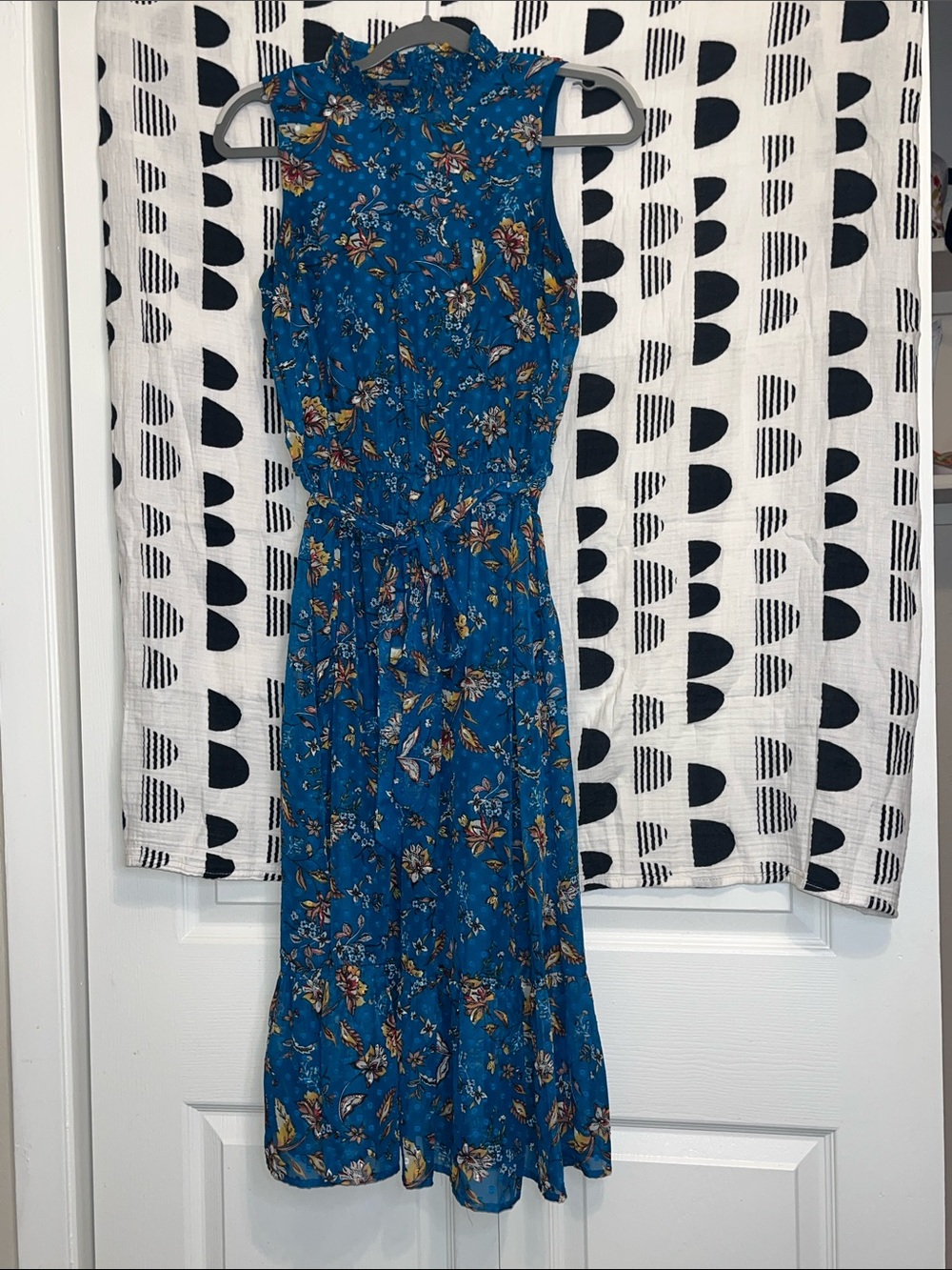 AGB Teal Floral Ruffled Neck Dress